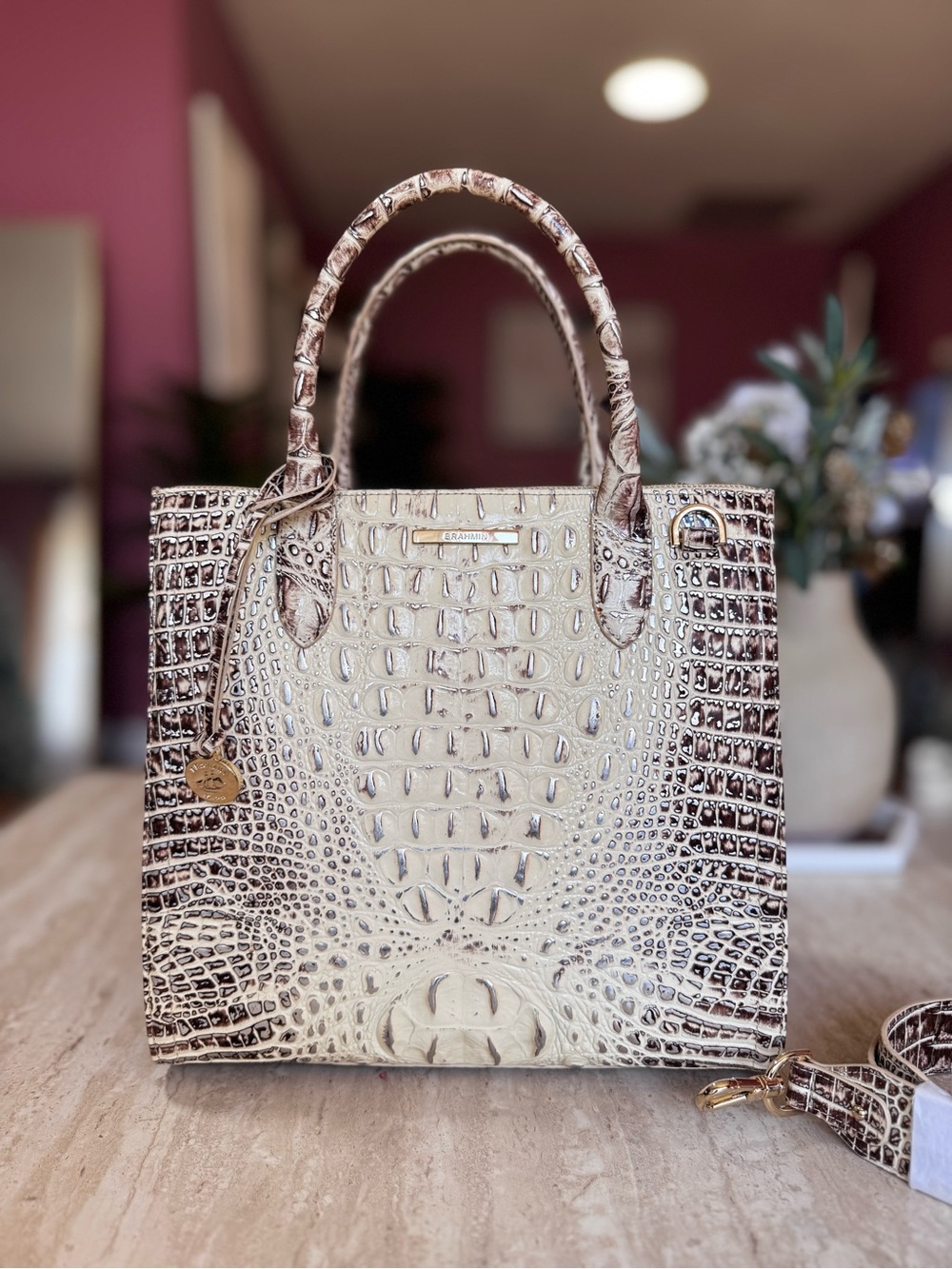 Brahmin Caroline Croc-Embossed Satchel